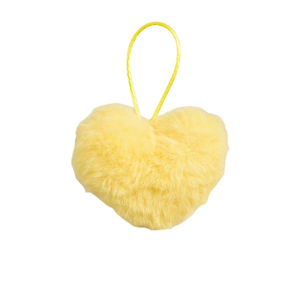 Pompon fourrure artificielle cœur 45x 65mm jaune fluo