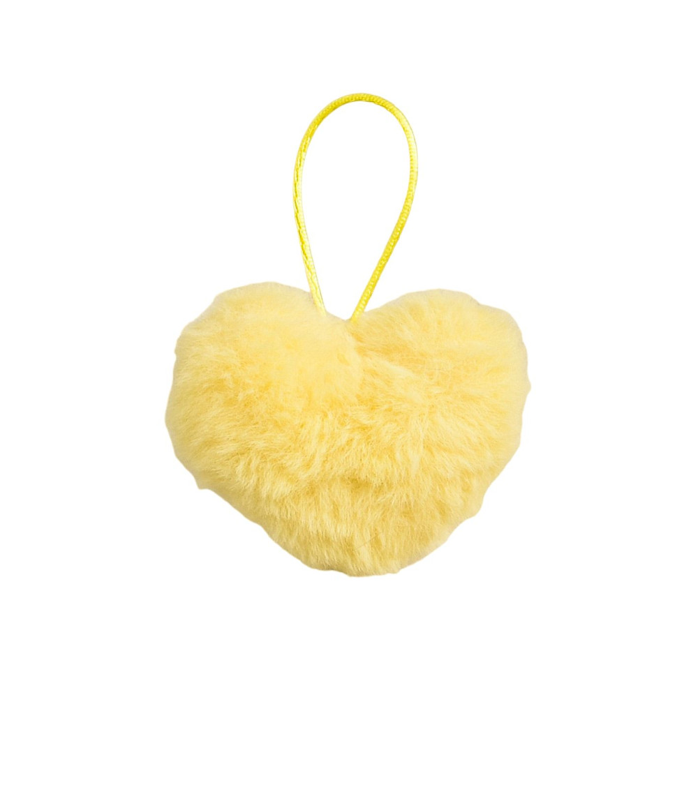 Pompon fourrure artificielle cœur 45x 65mm jaune fluo