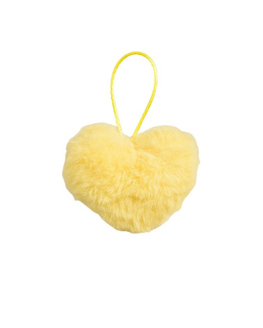 Artificial fur pompom heart 45x65mm neon yellow