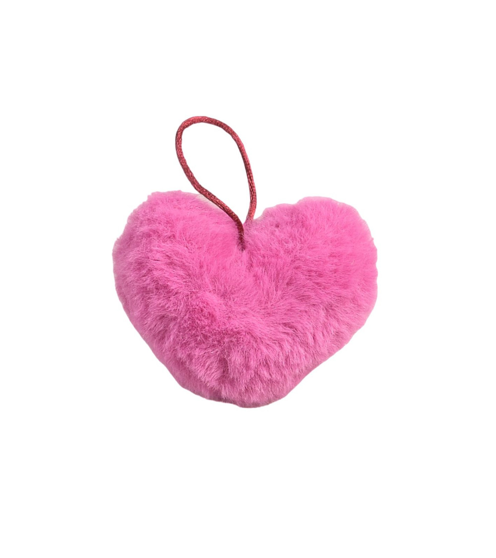 Artificial fur pompom heart 45x 65mm neon pink