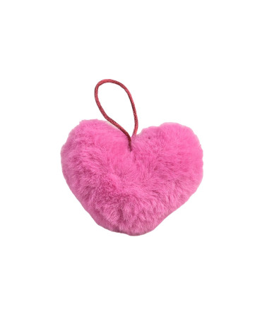 Artificial fur pompom heart 45x 65mm neon pink