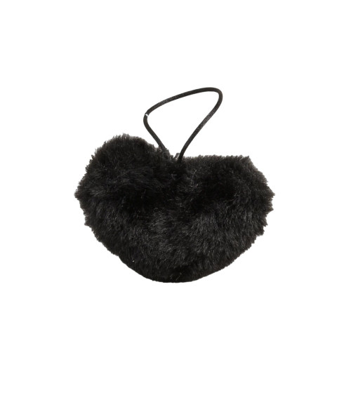 Artificial fur pompom heart 45x 65mm black