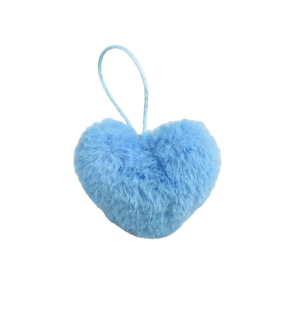 Pompon fourrure artificielle cœur 45x 65mm bleu canaries