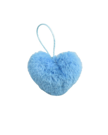 Pompon fourrure artificielle cœur 45x 65mm bleu canaries