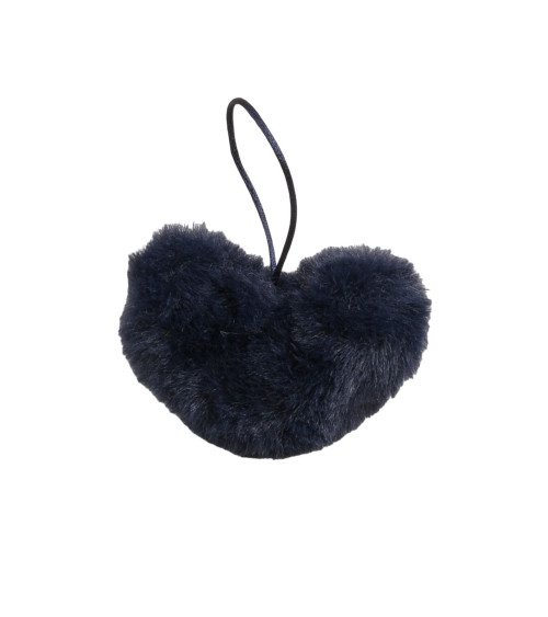 Artificial fur pompom heart 45x 65mm navy blue