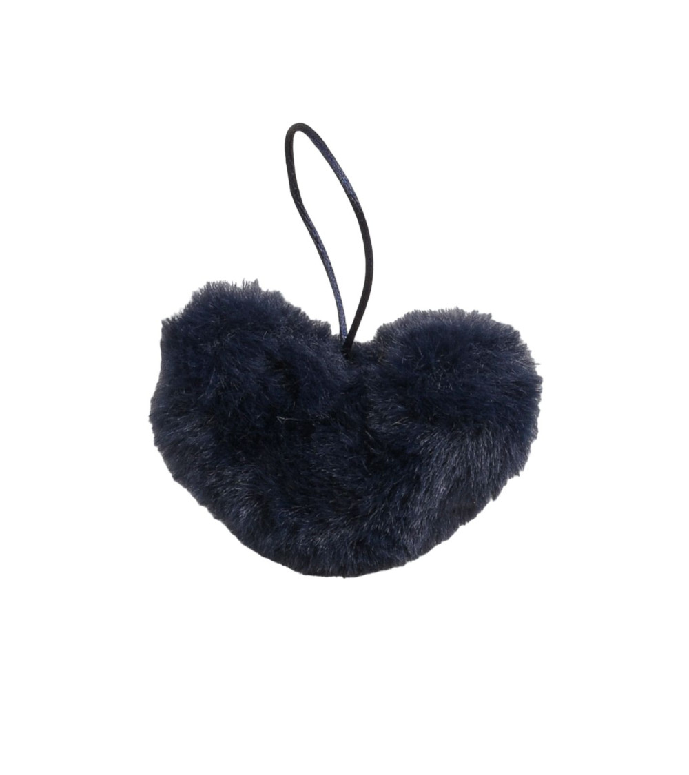 Artificial fur pompom heart 45x 65mm navy blue