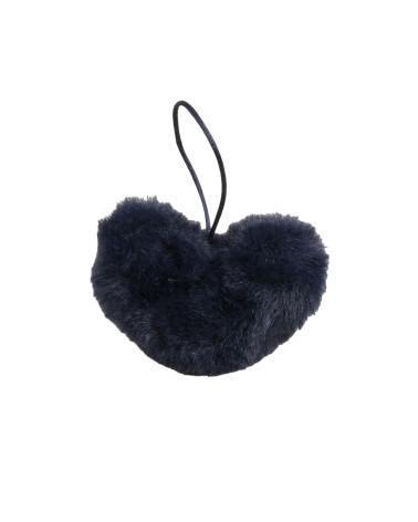Pompon fourrure artificielle cœur 45x 65mm bleu marine