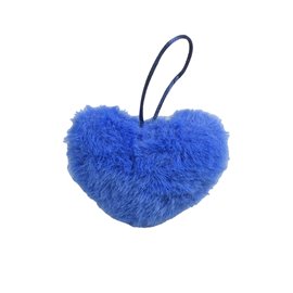 Pompon fourrure artificielle cœur 45x 65mm bleu fluo