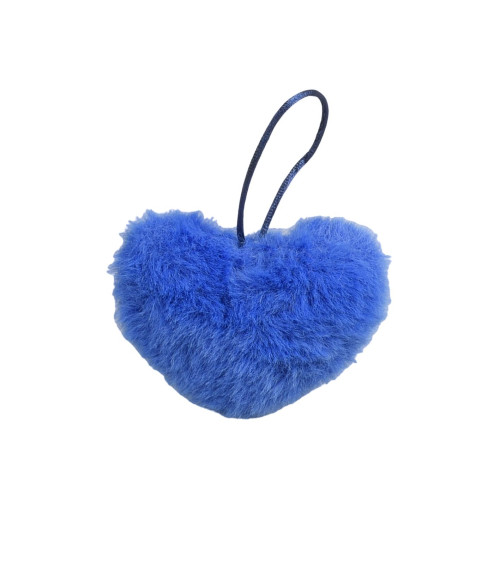 Pompon fourrure artificielle cœur 45x 65mm bleu fluo