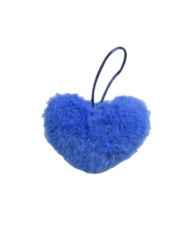 Pompon fourrure artificielle cœur 45x 65mm bleu fluo