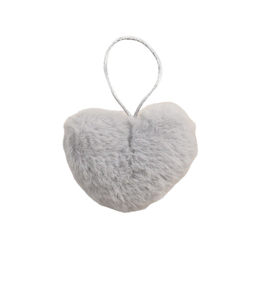 Artificial fur pompom heart 45x 65mm light gray