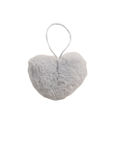 Artificial fur pompom heart 45x65mm light gray