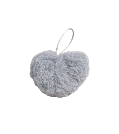 Pompon fourrure artificielle cœur 45x 65mm gris