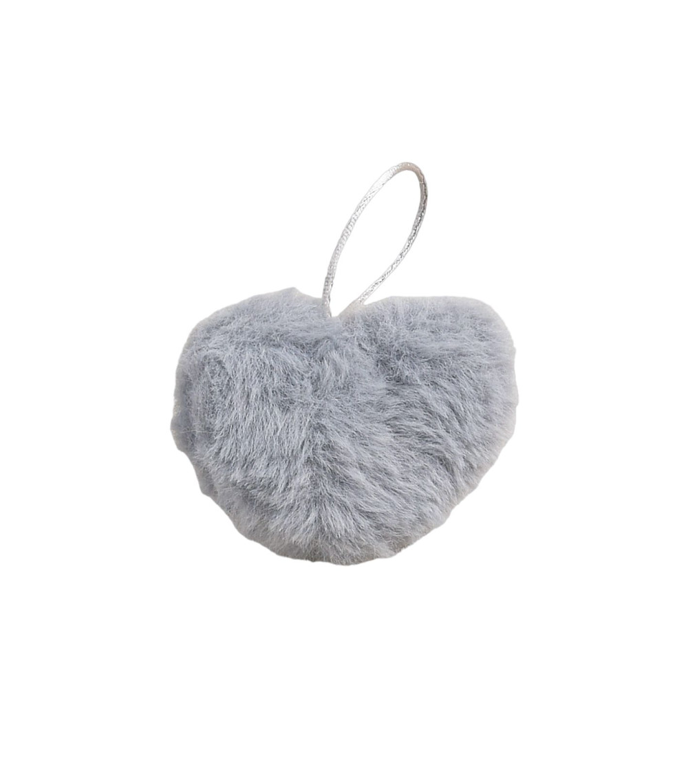 Artificial fur pompom heart 45x 65mm gray