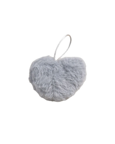 Artificial fur pompom heart 45x 65mm gray