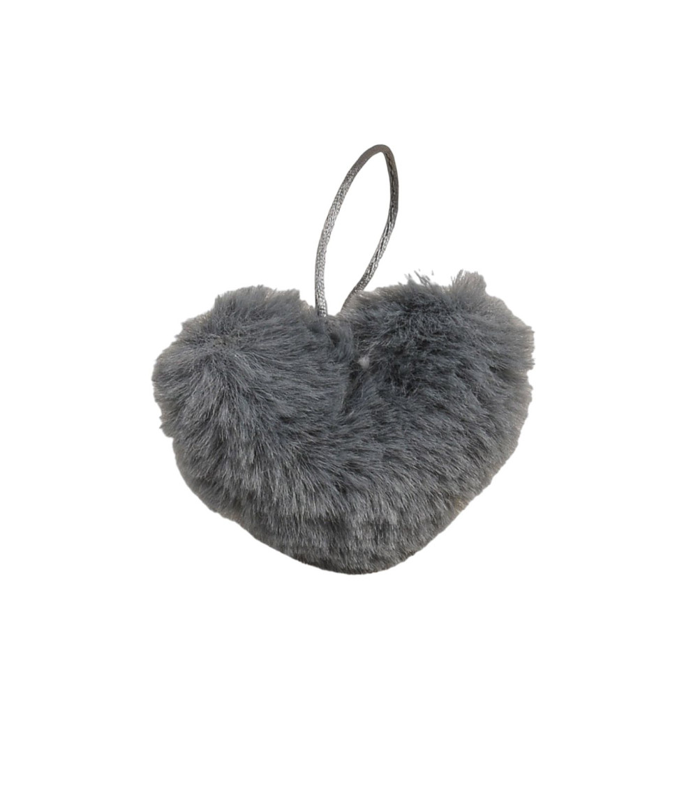 Pompon fourrure artificielle cœur 45x 65mm gris foncé