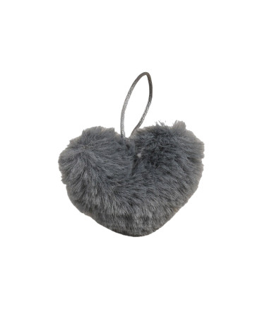 Artificial fur pompom heart 45x 65mm dark gray
