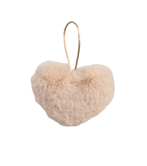 Artificial fur pompom heart 45x 65mm ivory