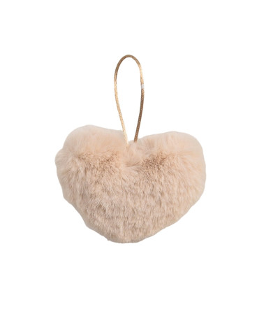 Artificial fur pompom heart 45x 65mm ivory