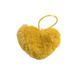 Pompon fourrure artificielle cœur 45x 65mm jaune moutarde