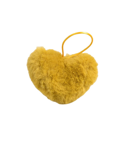 Pompon fourrure artificielle cœur 45x 65mm jaune moutarde