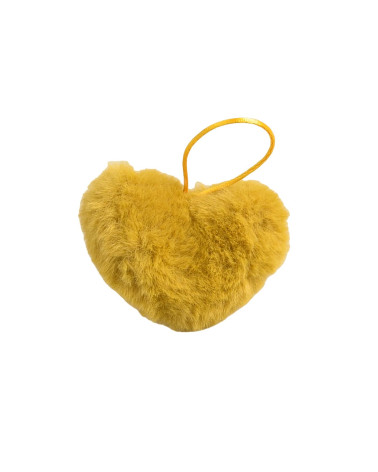 Pompon fourrure artificielle cœur 45x 65mm jaune moutarde