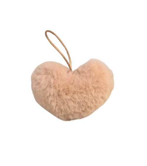 Pompon fourrure artificielle cœur 45x 65mm beige