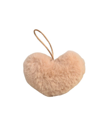 Artificial fur pompom heart 45x 65mm beige