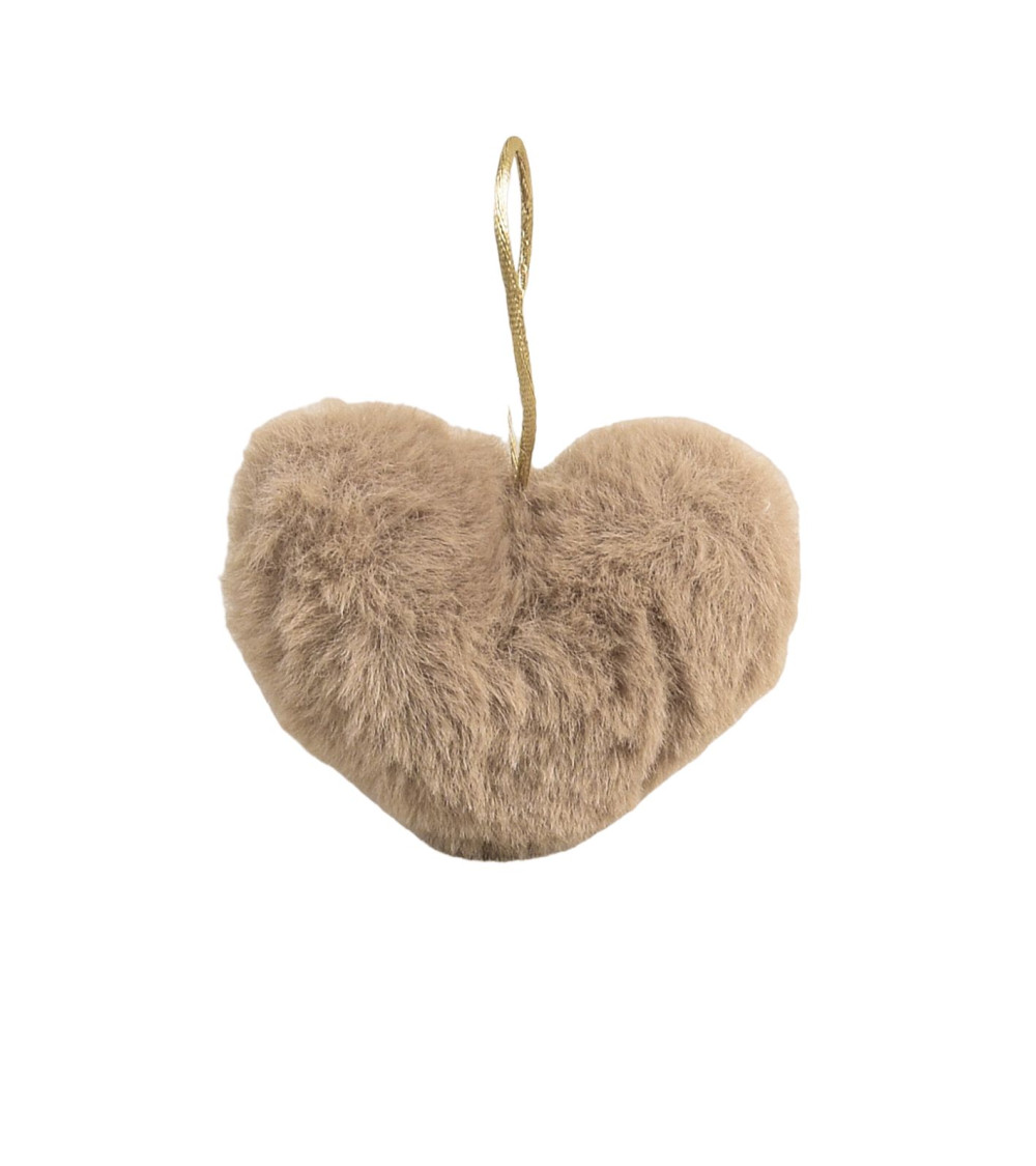 Artificial fur pompom heart 45x 65mm khaki green
