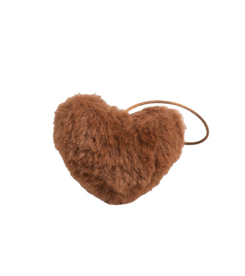 Artificial fur pompom heart 45x 65mm caramel brown
