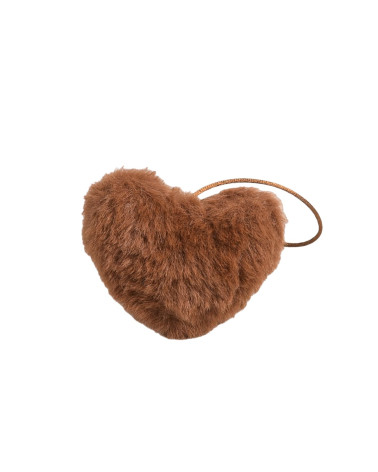Artificial fur pompom heart 45x65mm caramel brown