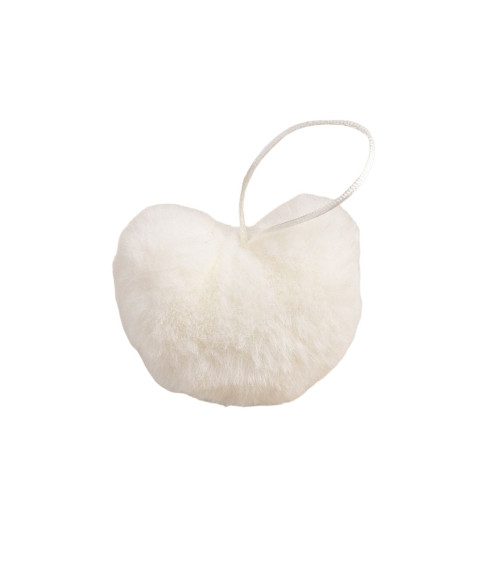 Artificial fur pompom heart 45x 65mm white