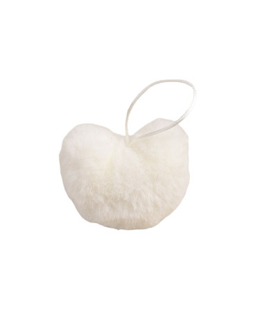 Artificial fur pompom heart 45x 65mm white
