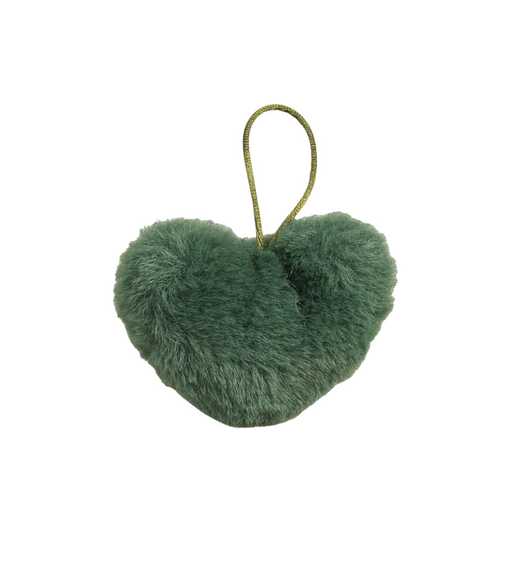 Pompon fourrure artificielle cœur 45x 65mm vert militaire