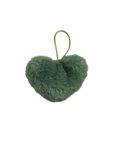 Pompon in pelliccia artificiale cuore 45x 65mm verde militare