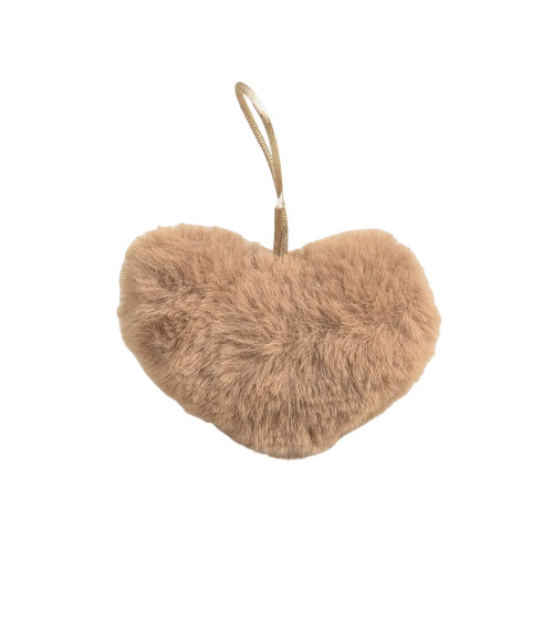 Pompon fourrure artificielle cœur 45x 65mm beige foncé