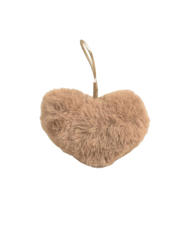 Artificial fur pompom heart 45x 65mm dark beige