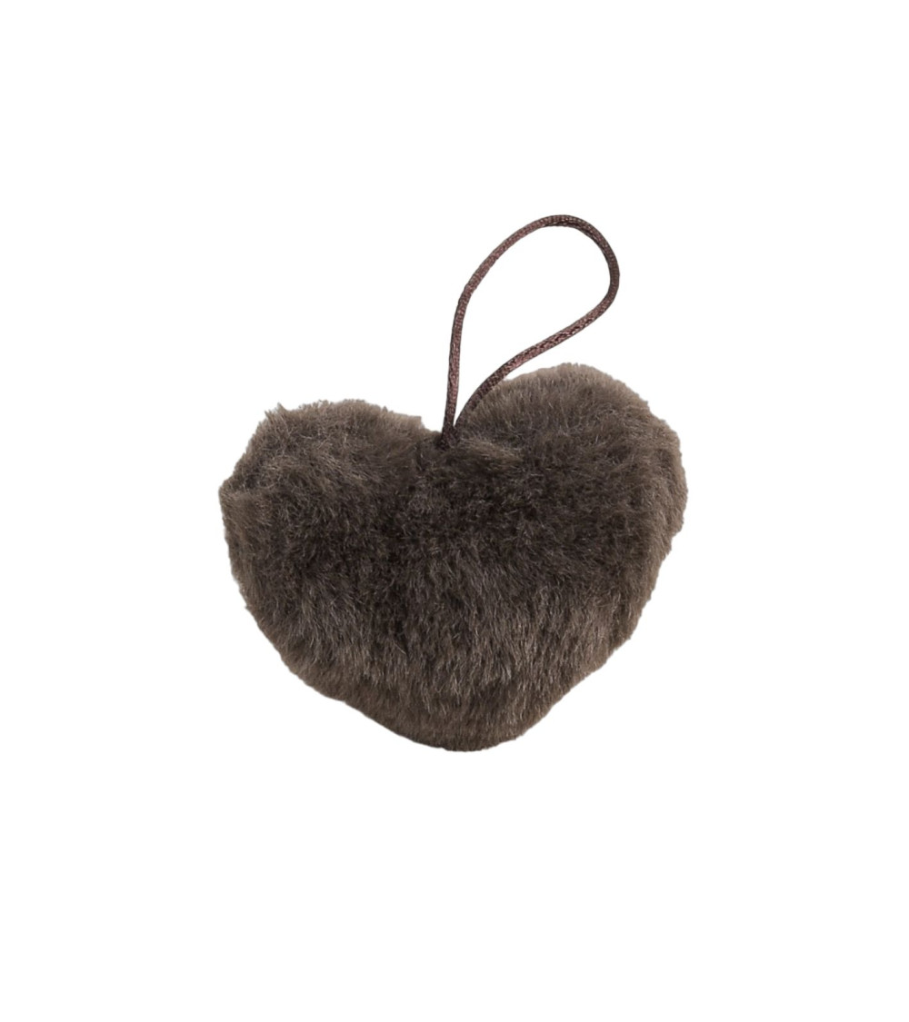Artificial fur pompom heart 45x 65mm brown