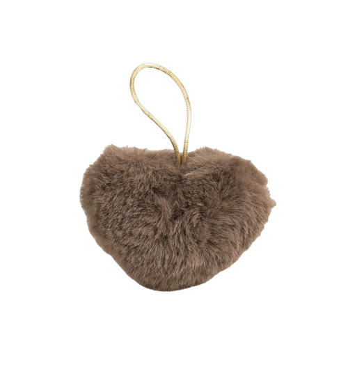 Artificial fur pompom heart 45x 65mm khaki green