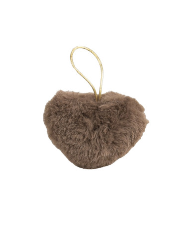 Artificial fur pompom heart 45x65mm khaki green