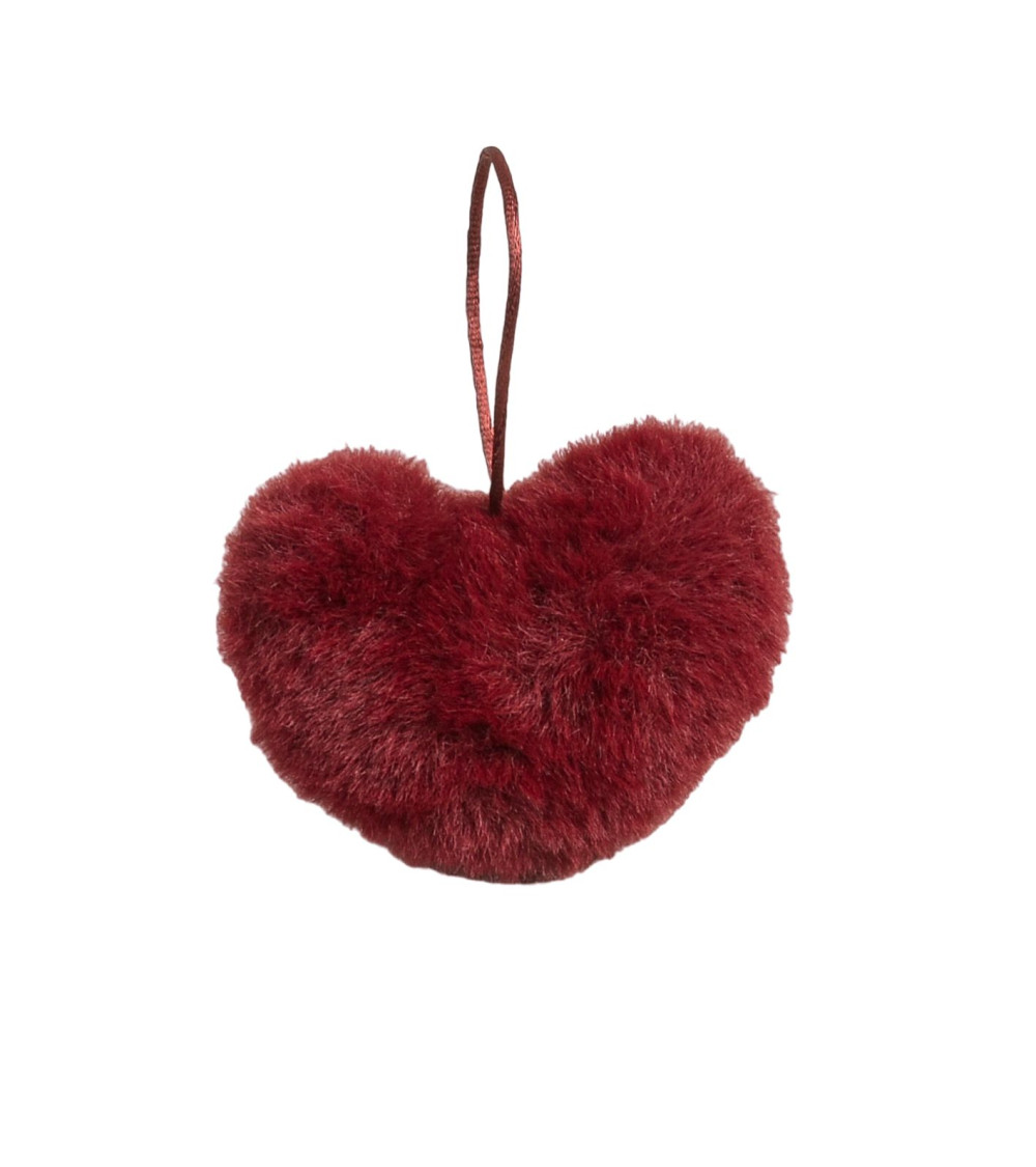 Artificial fur pompom heart 45x 65mm burgundy red