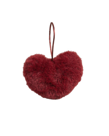 Artificial fur pompom heart 45x 65mm burgundy red