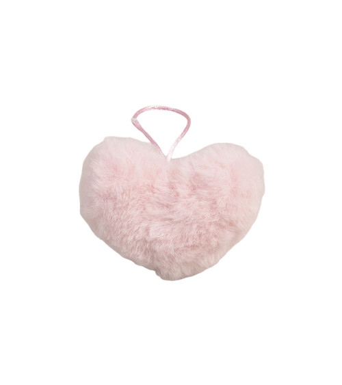 Pompon fourrure artificielle cœur 45x 65mm rose pâle