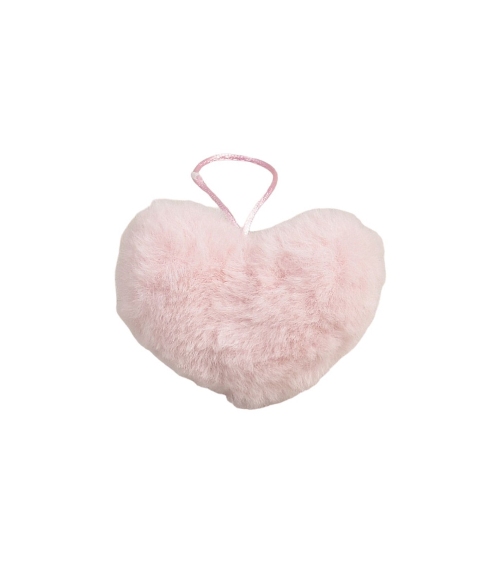 Artificial fur pompom heart 45x 65mm pale pink