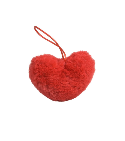 Artificial fur pompom heart 45x 65mm red