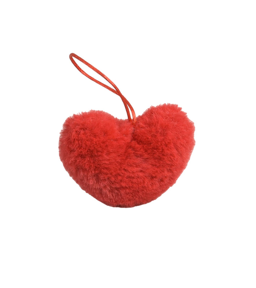 Pompon fourrure artificielle cœur 45x 65mm rouge