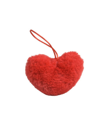 Artificial fur pompom heart 45x 65mm red