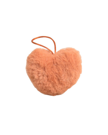 Artificial fur pompom heart 45x 65mm fluorescent orange