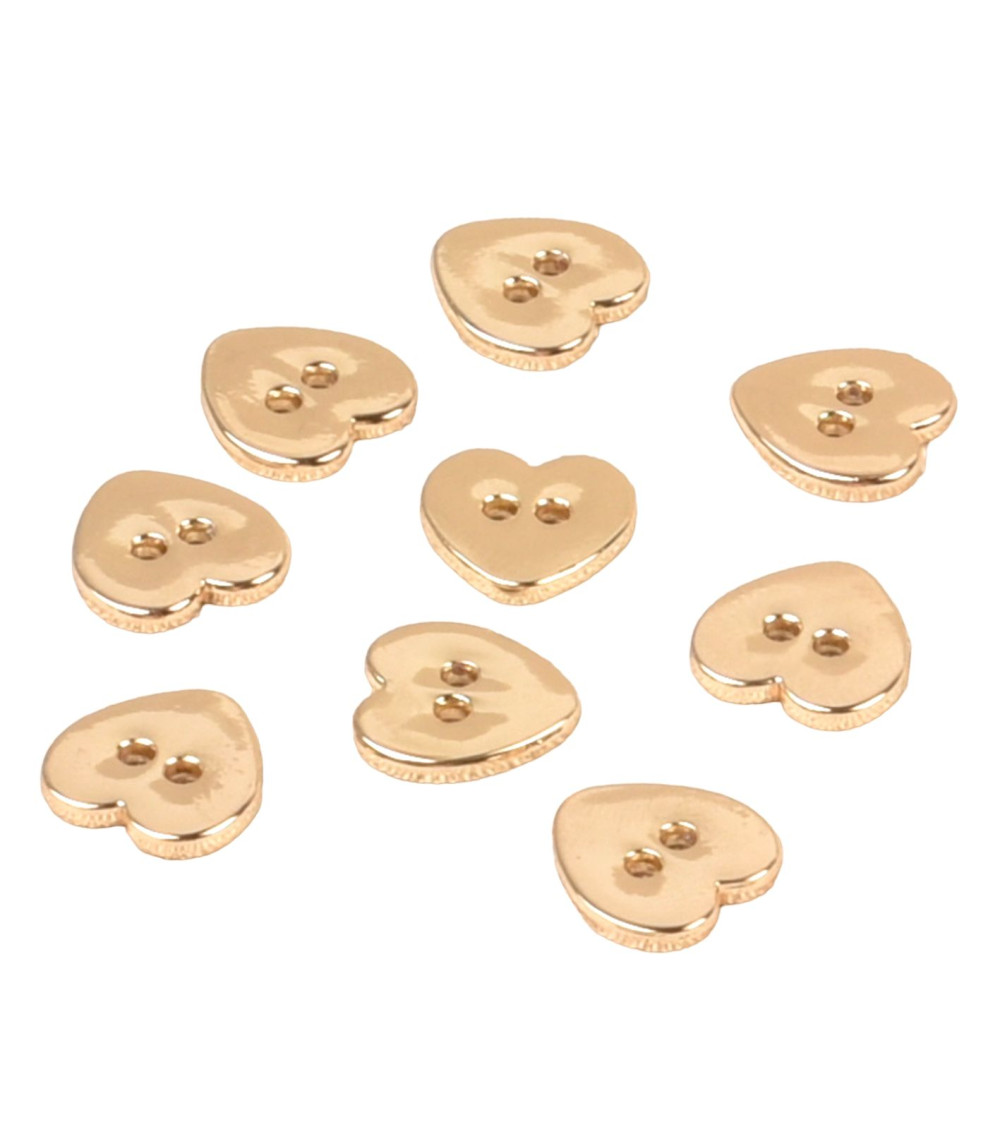 Lot de 6 boutons coeur alliage 12mm or