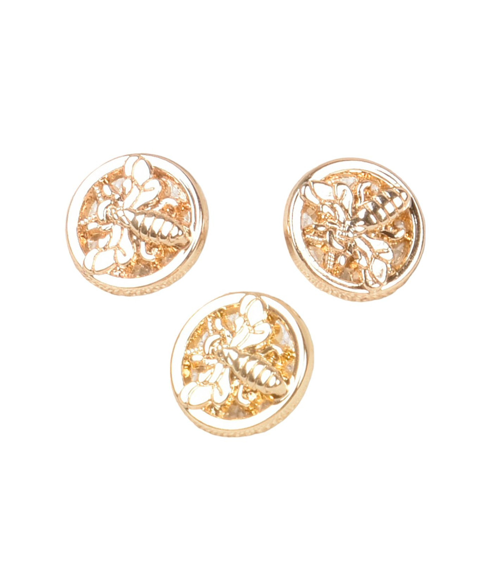 Set of 6 round tailed bee buttons alloy 10mm gold
